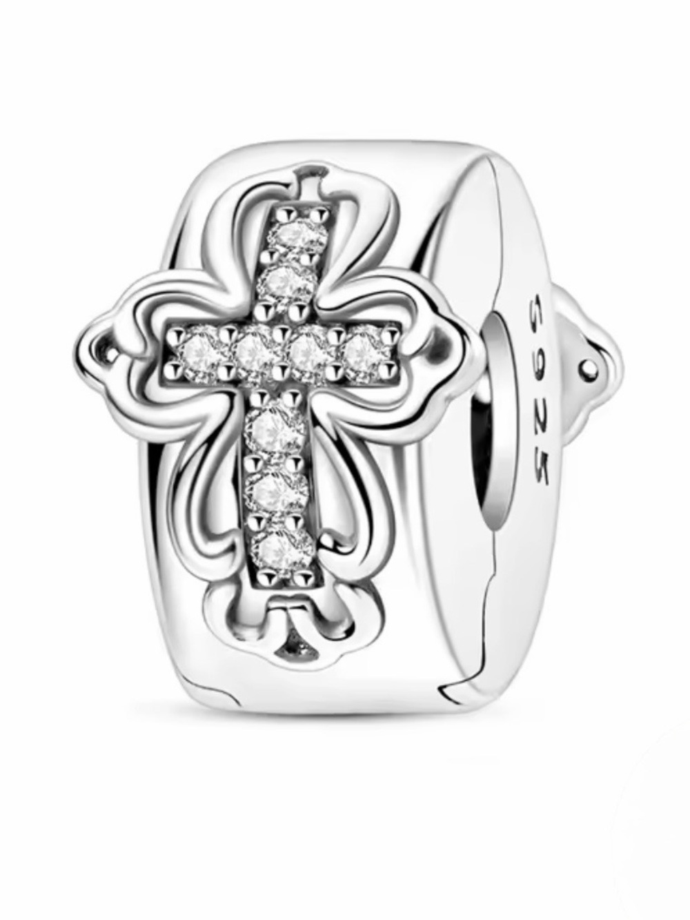 Pandora Silver Cross Charm Clip with Clear Stones